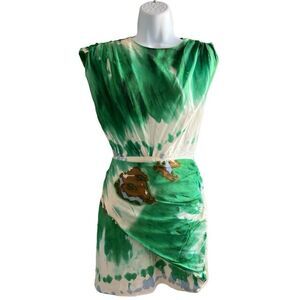 ZARA Green Short Abstract Tie Dye Watercolour Printed Mini Dress Size XS